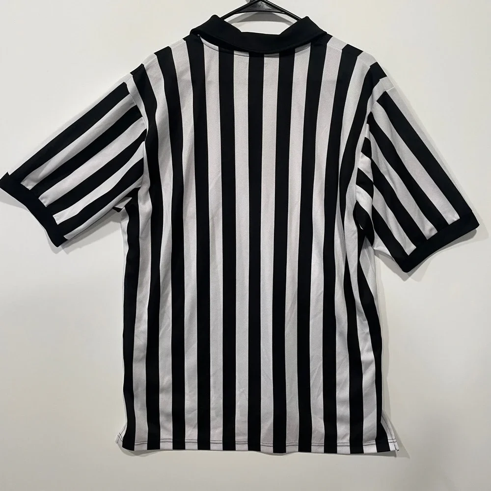 Smitty XL Referee Shirt Black White Striped Short‎ Sleeve Zip Up - Picture 6 of 7